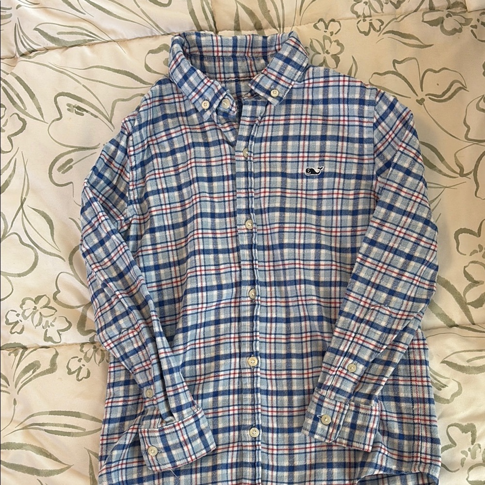 Vineyard Vines Blue and White Plaid Button Down Shirt